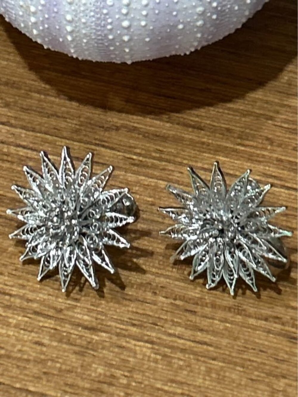 Gorgeous vintage screw back earrings starburst .925 silver - Picture 2 of 4